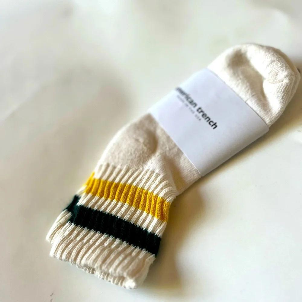 AMERICAN TRENCH RETRO QUARTER CREW SOCKS FOREST GREEN/AMBER OS UNISEX NWT